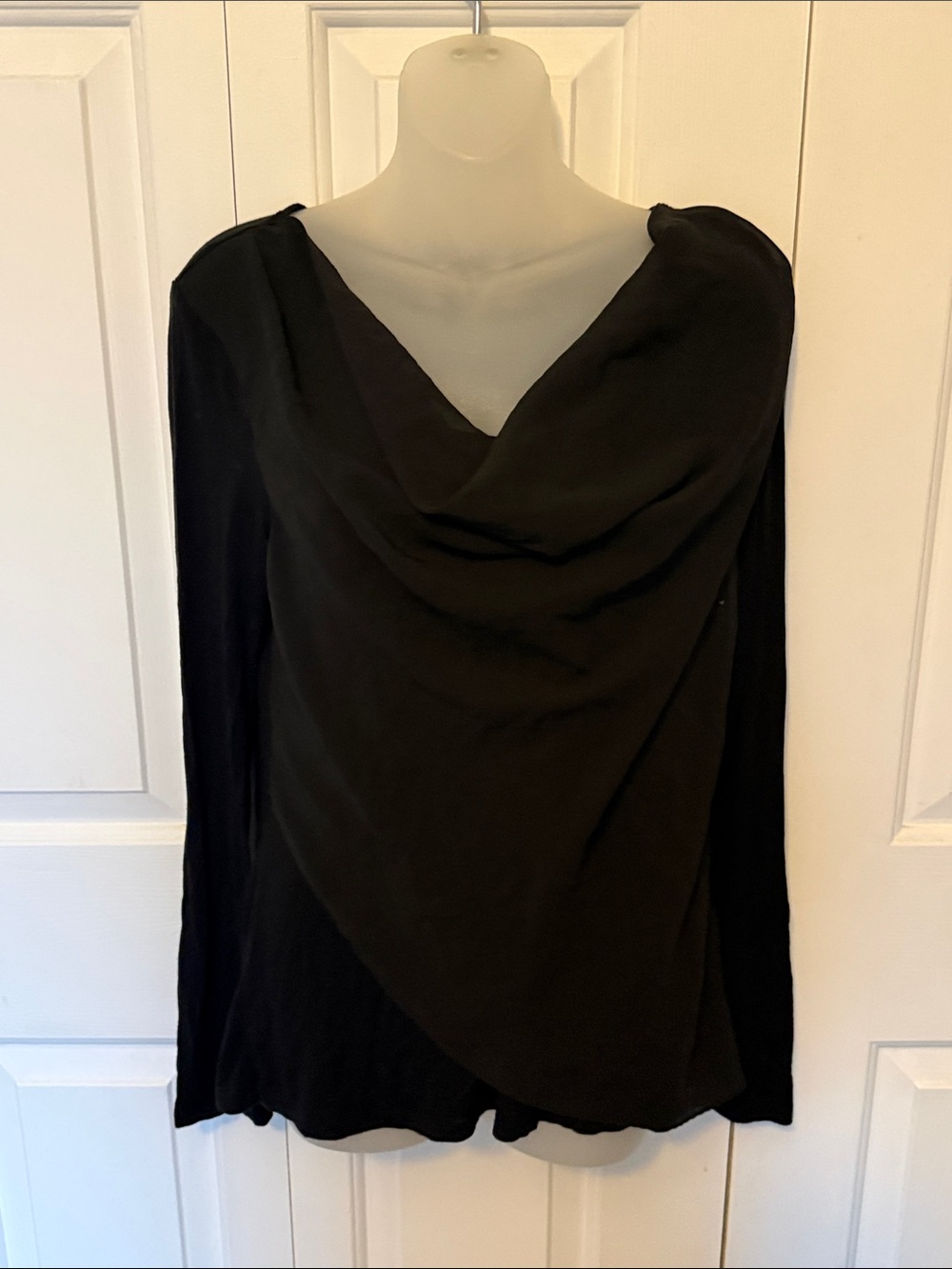 Cable & Gauge Sz L Black Draped Cowl Long Sleeve Top bL5